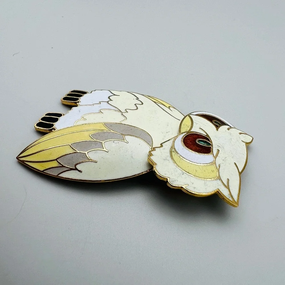 Vintage Owl Enamel Brooch Pin White Gold Tone Bird Taiwan Collectible‎ Gift
